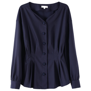 OSA欧莎设计感小众V领长袖衬衫女春秋2026年新款收腰显瘦衬衣上衣