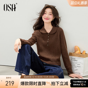 宽松显瘦套头上衣 2025新款 OSA欧莎复古学院风娃娃领针织衫 女冬季