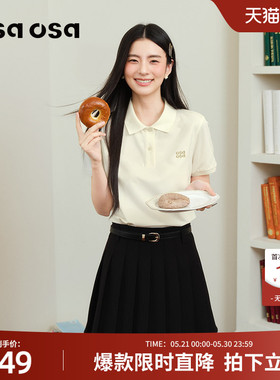OSA欧莎减龄polo领短袖T恤女2026夏季新款学院风休闲显瘦刺绣上衣