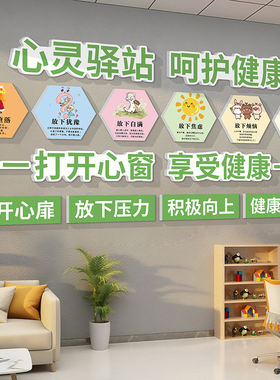 心理咨询室布置心理健康文化墙装饰画挂图心灵驿站墙贴治愈系贴画