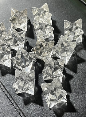 天然白水晶梅尔卡巴星白水晶原石打磨立体六芒星生命之花灵修吊坠