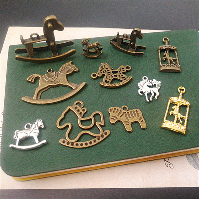 10个 复古摇摇马小马饰品挂饰配件diy手工串珠项链钥匙链车挂材料