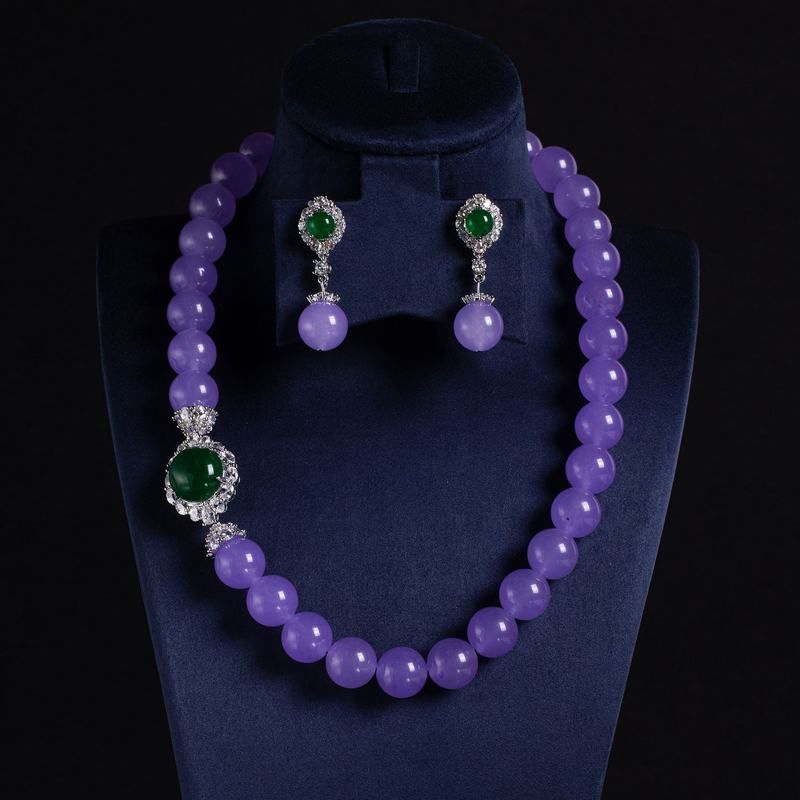 2025新款跨境百搭紫罗兰色薰衣草仿玉髓圆珠项链女串珠汉服古装百