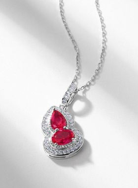 2025新款欧美新款S925银项链鸽血红培育红宝石小葫芦吊坠轻奢小众
