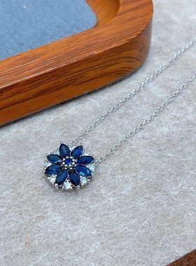 2025链女颈链新款冬季新款S925银镀镶嵌蓝宝项链LN802425mm