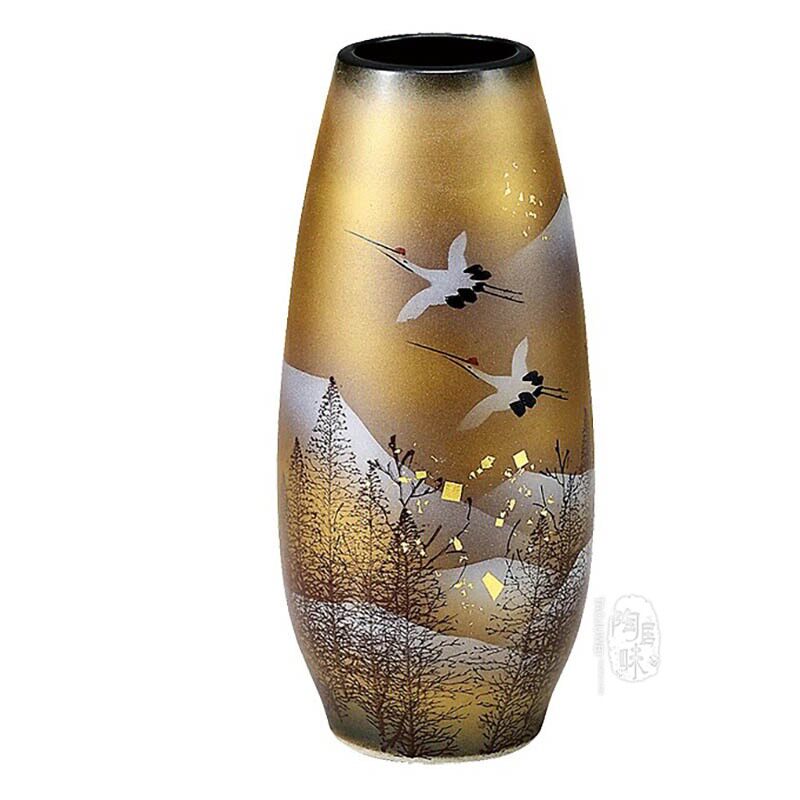 日本代购原装进口九谷烧木立双鹤日式陶瓷花瓶客厅摆件插花创意