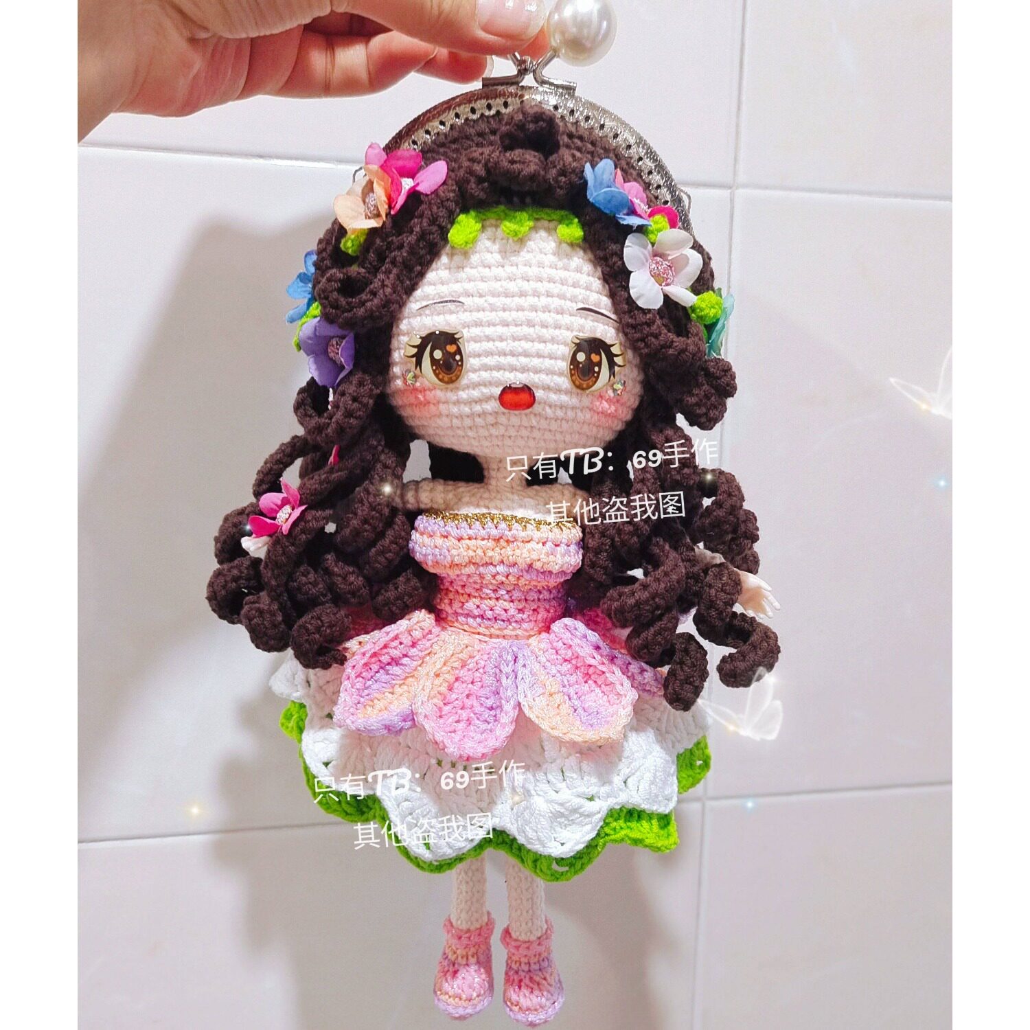 纯手工钩针花仙子女孩口金包零钱