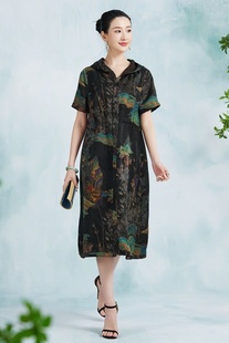 断码-L号*红灯笼*100%桑蚕丝香云纱提花 双面穿 连帽风衣/连衣裙