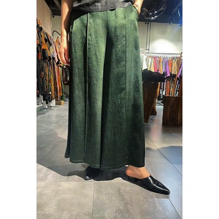 长裤 100%桑蚕丝香云纱重磅缎 大脚裤 阔腿裤 墨绿 裙裤