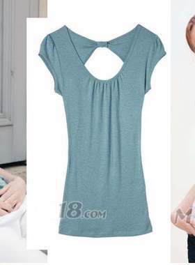 中码黑色中袖小露背48614 银色字母铭牌休闲上衣性感T恤胸81-90