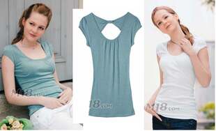 中码黑色中袖小露背48614 银色字母铭牌休闲上衣性感T恤胸81-90