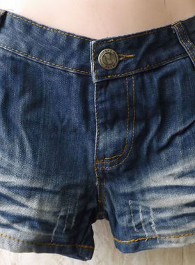 腰61-65小码水磨蓝色，磨白显旧/烙印饰，休闲短裤7577牛仔短裤
