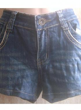 腰66-70CM 中码水磨蓝色 袋盖拉链饰 休闲牛仔热裤三分短裤7527