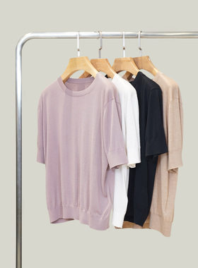 PAMIR女士圆领纯色短袖羊毛针织衫 PZ003