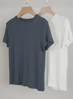 PAMIR春夏新款女圆领精纺羊毛针织半袖T恤SZ013