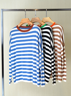 PAMIR女士圆领撞色条纹羊毛针织衫 CT001