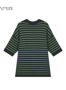 PAMIR春夏女圆领精纺羊毛条纹长袖针织衫 PZ179