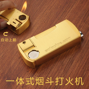 充气斜火烟斗打火机一体式可抽烟丝旱烟烟叶自动翻转点火金属礼盒