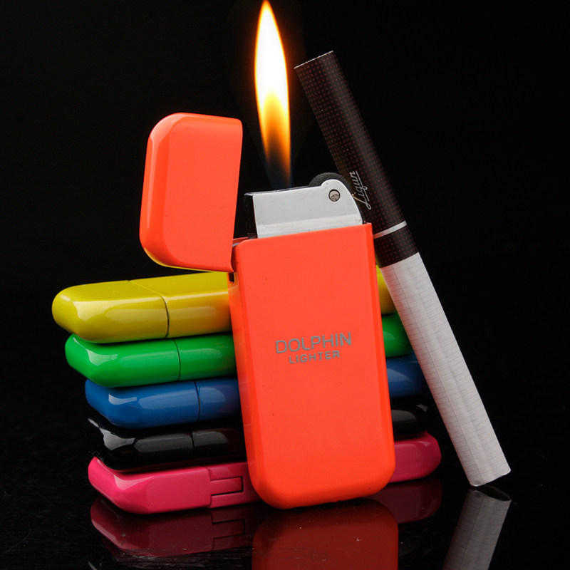 糖果色充气明火金属砂轮打火机创意时尚个性小巧便携超薄可换火石