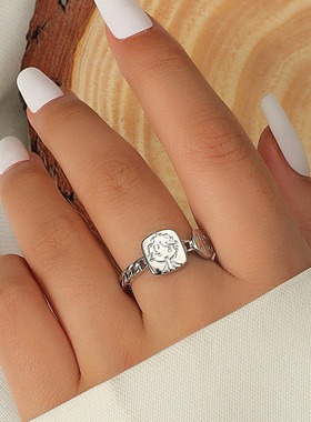 甜美小清新韩版做旧小男孩个性指环开口可调节时尚ins嘻哈戒指女