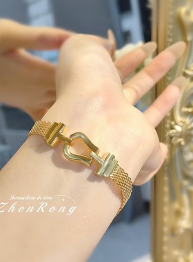 意大利轻奢米兰尼斯表带马蹄扣手链vintage中古简约蕾丝腕带手环