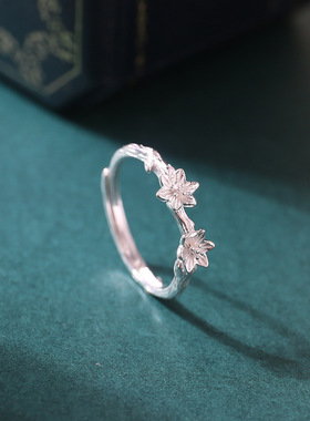 s925栀子花纯银戒指女夏季高级感开口银戒指ins个性小众设计饰品