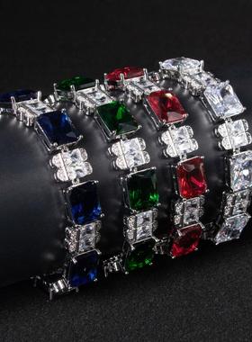 wish简约彩宝锆石小方块白色锆石手链个性百搭高级感重工手链