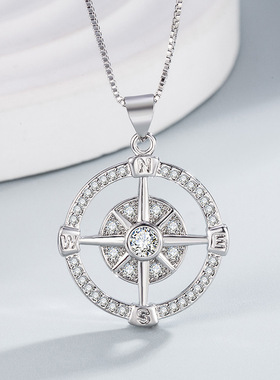 跨境亚马逊热卖嘻哈简约necklace欧美高级感星芒镂空指南针吊坠