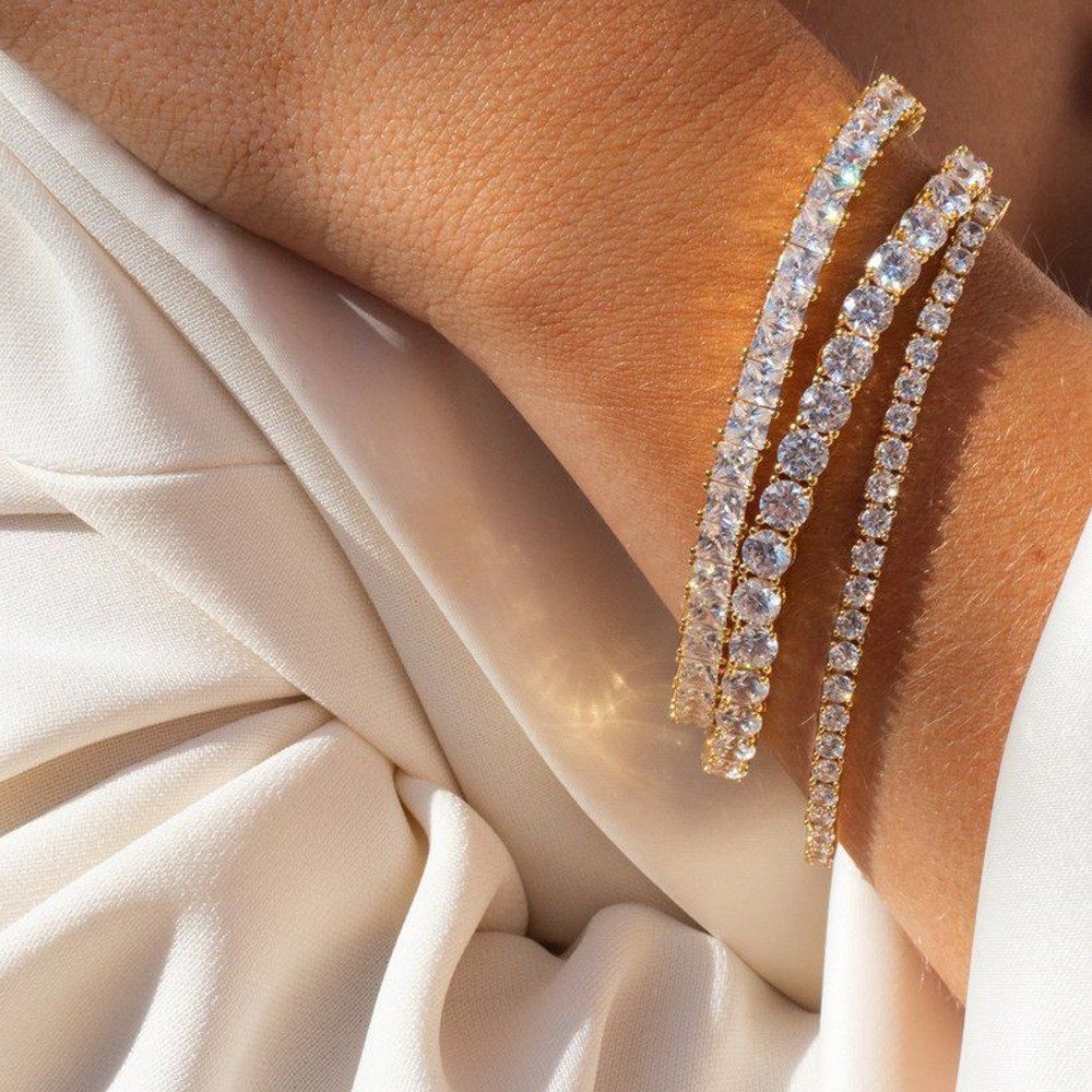 时尚ins小众设计欧美流行圆形锆石网球手链单排满钻仿真钻石手链