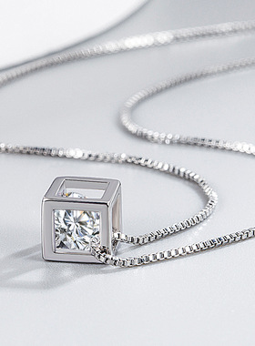 爱情魔方吊坠女镶钻锆石四方形爱情窗锁骨链女
