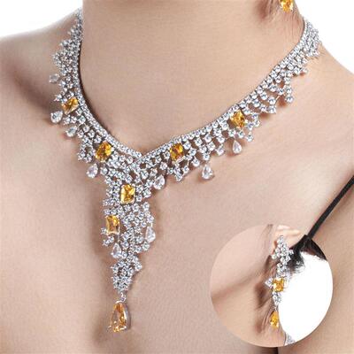 欧美跨境饰品满锆石新娘首饰套装气质百搭高级感耳环项链珠宝套装