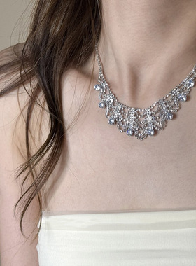 欧美超仙奢华满钻项链女时尚轻奢气质百搭派对婚纱配饰锁骨链