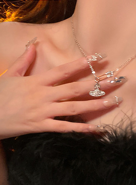 西太后土星轻奢项链女星球珍珠别针简约小众设计感颈链配饰锁骨链