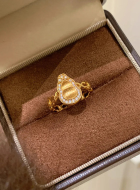 新中式锆石拉丝金葫芦戒指女镶钻高级感指环小红书直播款开口指环