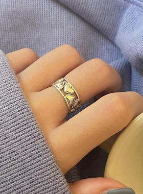 复古爱心错位开口戒指女2024年新款潮小众设计时尚个性精致高级感