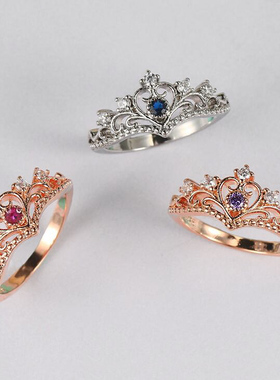 韩版花纹镂空蓝宝石水晶仿真戒指