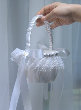 婚礼小花篮雪纺纱花边篮新娘花童撒花花篮婚礼婚庆用品收纳篮