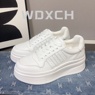 头层牛皮增高5cm厚底小白鞋女款2025新款四季百搭简约休闲板鞋