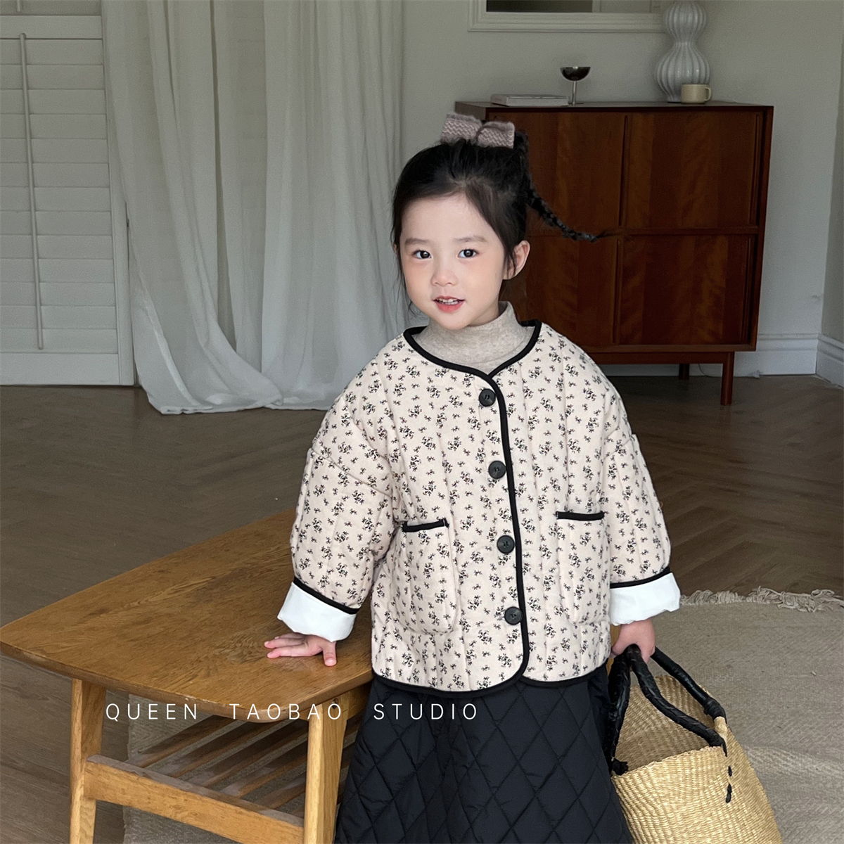 儿童棉服韩版冬季新品女童复古压棉碎花棉衣宝宝洋气保暖棉袄外套