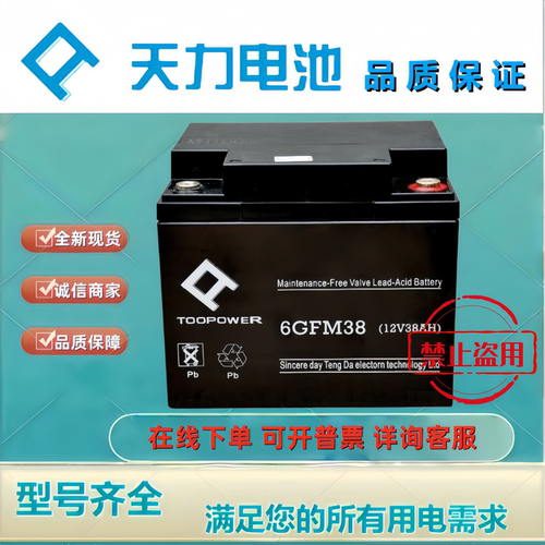 TOOPOWER天力蓄电池6GFM38 12V38AH铅酸免维护机房应急UPSEPS电池