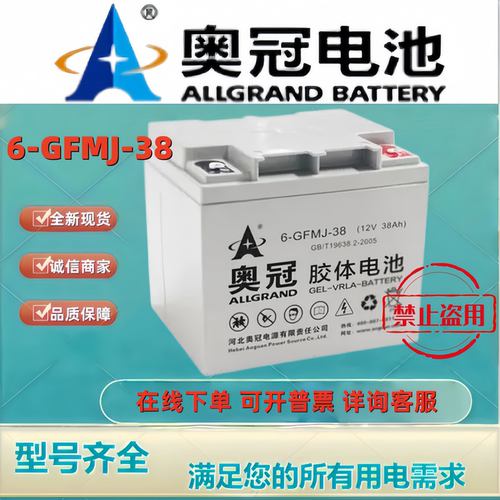 奥冠蓄电池6-GFMJ-38 12V38AH胶体储能太阳能光伏风能机房通讯