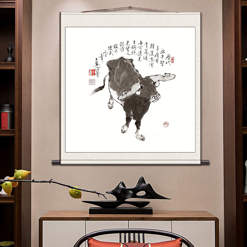 十二生肖鼠牛羊虎兔鸡狗猪猴龙马猪卷轴挂画斗方花鸟画风水画