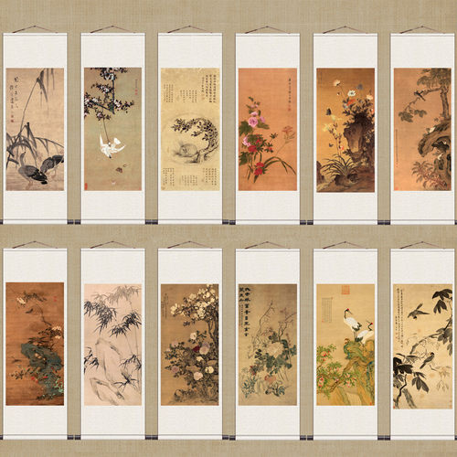 花鸟画丝绸画清代名家微喷