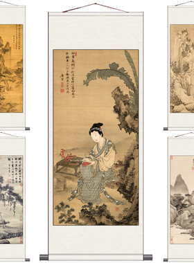 唐寅山水字画唐伯虎名家字画卷轴画风水装饰画明代挂画仿古书房画