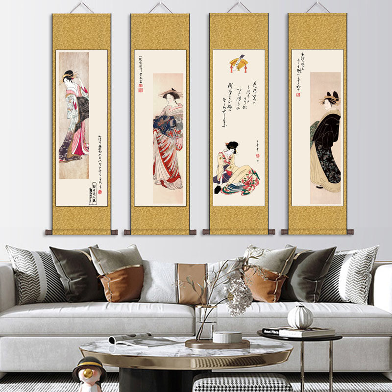 茶楼农家乐装饰画客厅挂画浮世绘丝绸卷轴礼品丝绸画酒店装饰壁画