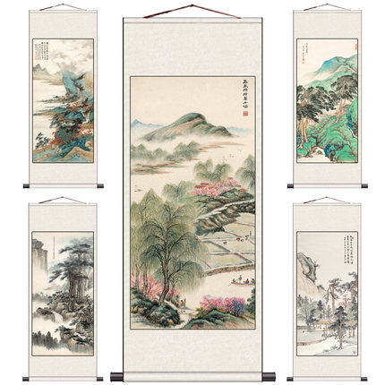 王羲之兰亭序书房装饰画李可染字画吴湖帆国画柳堤渔舟图名家山水