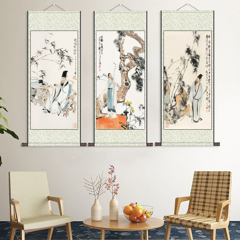 刘旦宅人物挂画国画名家字画丝绸卷轴画礼品竹下人物画书房画动物