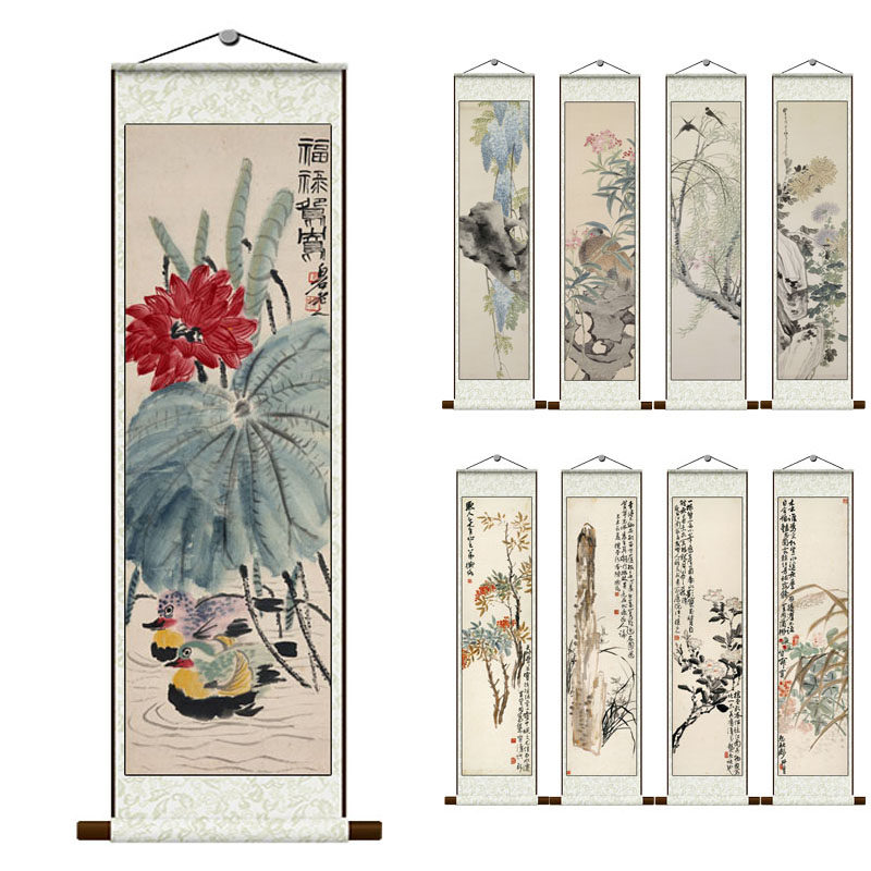 国画名家花鸟挂画齐白石字画书房装饰画风水玄关壁画定制仿古字画