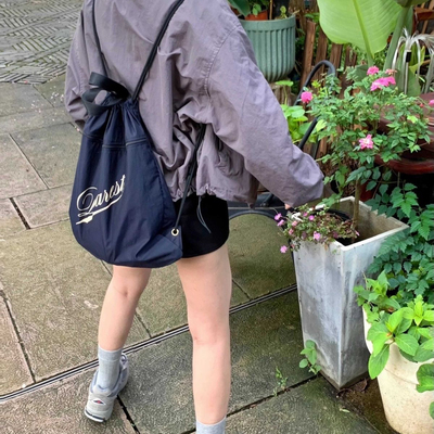 韩国小众maybebaby同款双肩抽绳大容量尼龙束口包百搭