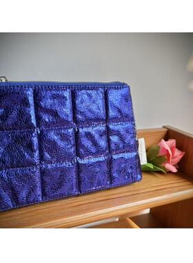 68包邮｜出口欧美外贸尾货小众个性酷girl爆裂蓝紫夹棉化妆收纳包